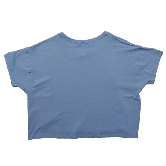 New Lululemon Size 12 Cates Tee Shirt Relaxed Fit Cropped Pima Cotton BLWL Blue - Picture 4 of 7